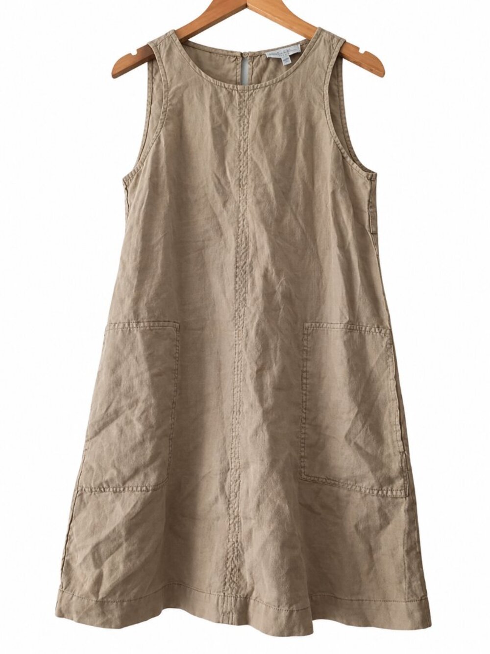 Michael Stars Tan 100% Linen Sleeveless Shift Dress Minimalist Coastal S